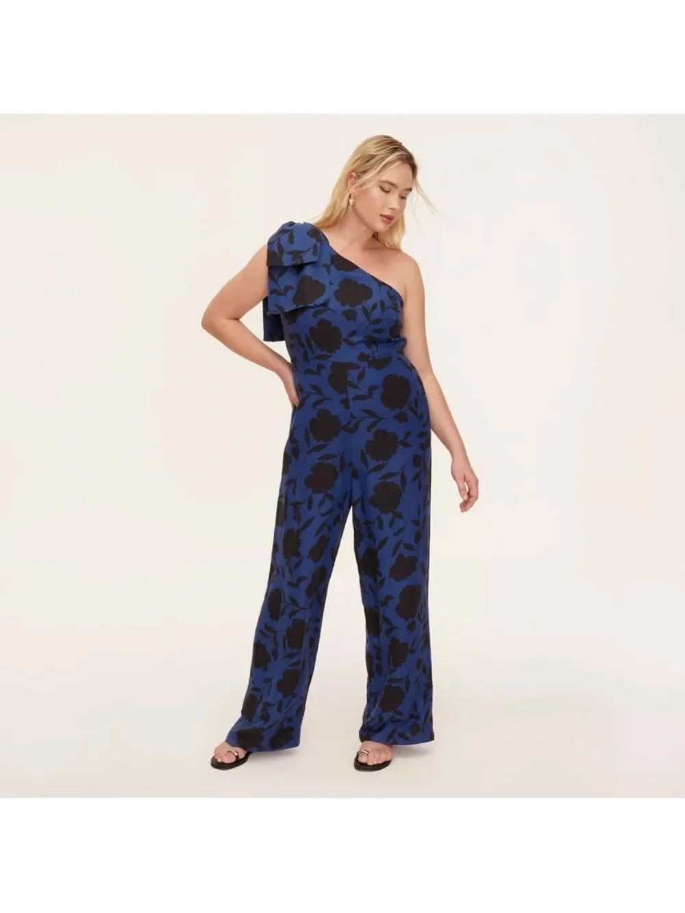Kate Spade x Target One-Shoulder Navy and Black Floral Jumpsuit
